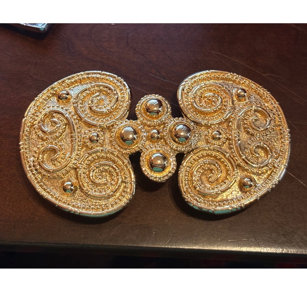 Vintage Style Gold Tone Ornate Filigree Interlocking Statement Belt Buckle